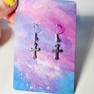 cross stainless steel hook dangle earrings